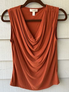 Dressbarn Cowl Neck Sleeveless Tank Blouse Brick Red Stretch ~ Size M (34") - Picture 1 of 10