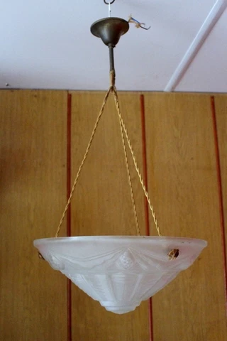 Pendant Handcrafted 19th C French antique ceiling light in Frosted glass shade Cover