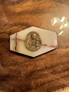St. Therese Teresita Roses Antique Rare Onyx & Bronze Hanging Plague - Picture 1 of 12