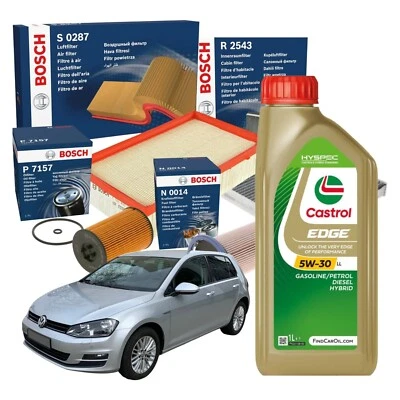 Kit Tagliando Olio Castrol Edge 5w30 5LT 4 Filtri Bosch VW Golf VII 7 1.6 TDI - Immagine 1 di 4