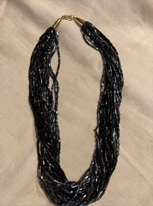 Vintage Iridescent Black/Grey Seed Bead Multi Strand Necklace - Picture 1 of 4