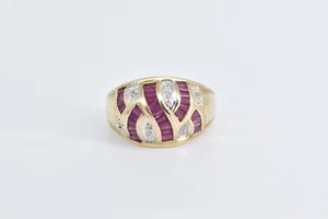 14K Baguette Ruby Diamond Domed Statement Ring Yellow Gold *22 - Picture 1 of 6