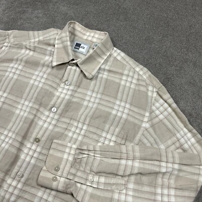 Vintage A|X Armani Exchange Shirt Mens Medium Linen Blend Button Up Beige Y2K - Image 1 of 4