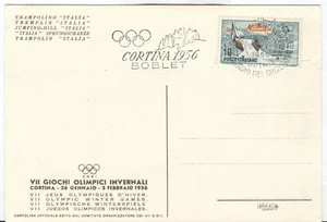 Italia Olimpiadi Cortina 1956 cartolina olimpica con bocchetto annullo 28-I - Foto 1 di 2