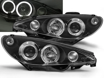 TUNING TEC Paire de feux phares Peugeot 206 de 2002 a 2006 angel eyes noir - Montage H7