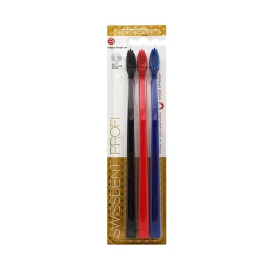 Swissdent Profi Colours soft-medium Zahnbürsten Schwarz, Rot, Blau 3 Stk.