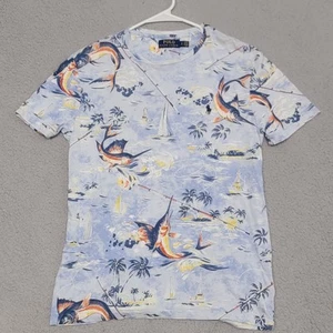 Camisa Polo Ralph Lauren Para Hombres Pequeña Azul Marlín Pez Espada Pesca Estampado Completo - Imagen 1 de 8
