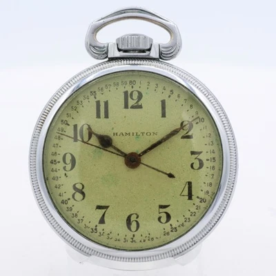 Vintage 1941 Hamilton Coin Edge Mechanical Pocket Watch 4992B Chrome USA Runs - Image 1 of 4