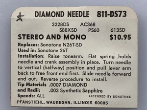 NOS PFANSTIEHL #811-DS73 STYLUS NEEDLE Replacement for SONOTONE N26T-SD - Picture 1 of 2