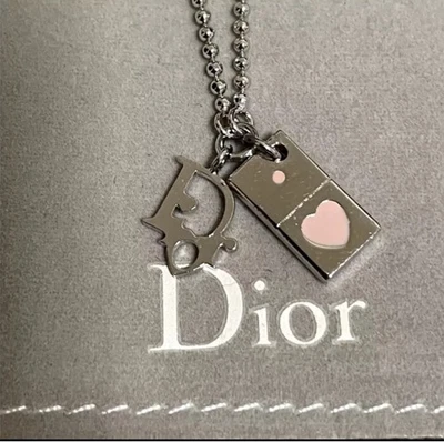 Pulsera CHRISTIAN DIOR Logo Dominó Oblicuo Doble Dije Plata Rosa + Bolsa Bolso Foto 1 de 4