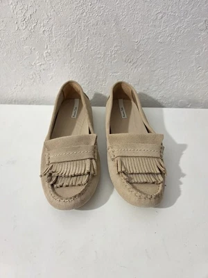 Massimo Dutti Suede Leather Beige Slip On Fringe Loafers Women's Size EU 39 US 8 - Image 1 of 4