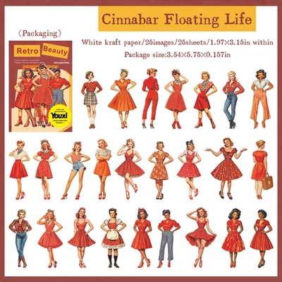 25Pcs Retro Beauty Ladies Paper Stickers Junk Journal Album Scrapbooking Crafts - Image 1 of 4