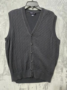 Roundtree & Yorke Mens Black L Button Up Cotton Sweater Vest Academia Grandpa - Picture 1 of 6