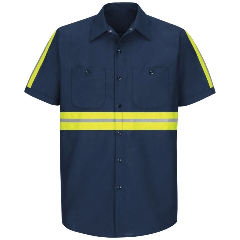 Camisa de trabajo industrial Red Kap para hombre manga corta visibilidad mejorada, azul marino Foto 1 de 1