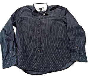 Structure Flip Cuff Slim Fit Mens Large Cotton Shirt Black Geometric - Picture 1 of 7