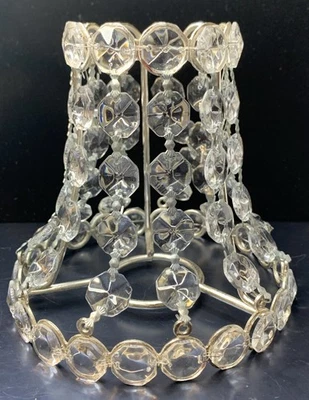 VTG Crystal Bead Small Octagonal Lamp Shade 5x5” Repaired - Image 1 of 4