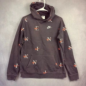 Nike Allover Print Sweatshirt VTG Boys XL Embroidered Logo Hooded Pullover Black - Picture 1 of 9
