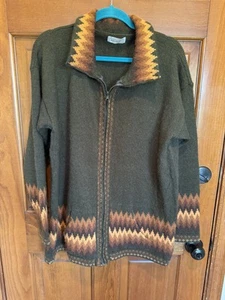 Solo Peru, 100% Alpaca Cardigan Zip Sweater XL, Olive green with earth tones - Picture 1 of 6