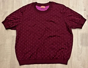 Oleana Short Sleeve Polka Dot Sweater Blouse T-Shirt Merino Wool & Silk Size XXL - Picture 1 of 6