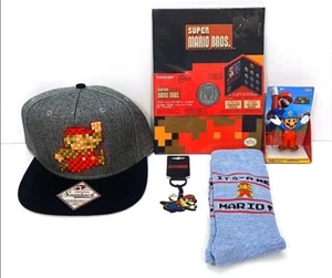 Super Mario Bros. Snapback Hat/Crew Sock/Mini Figurine/Keychain/ Coin Set - Picture 1 of 9