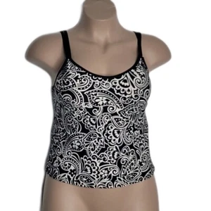Caribbean Tankini Swim Top ~ Sz 16 ~ Black & White - Picture 1 of 5