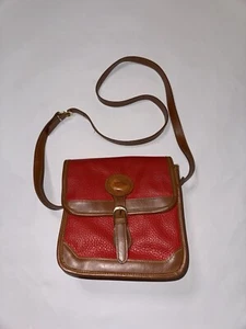 VTG DOONEY & BOURKE CORAL Red And Tan PEBBLED LEATHER CROSSBODY SHOULDER HANDBAG - Picture 1 of 7