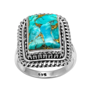 Turquoise Gemstone Ring Solid 925 Sterling Silver Unique Gift For Her Mom Love - Picture 1 of 5