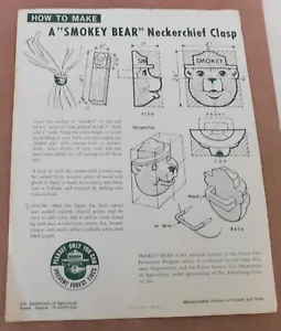 How To Make A Smokey The Bear Neckerchief Clasp 1970 and Song Sheet - Picture 1 of 2