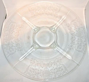 Vintage Clear 14.25" FLORAL ROSE ETCHED GLASS ROUND PLATTER 4 Footed - Picture 1 of 11