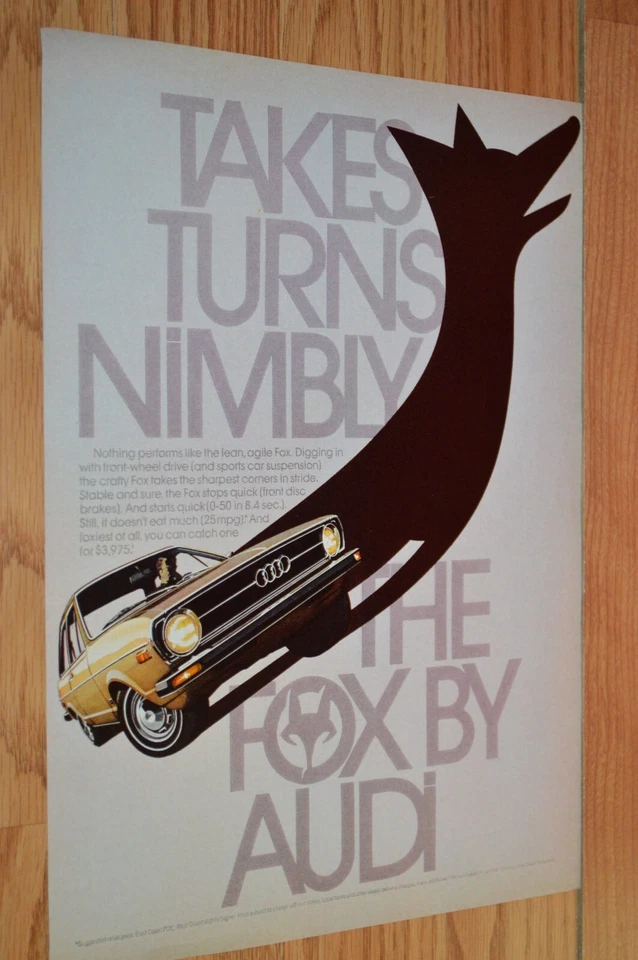 1974 年奥迪福克斯原版广告印刷品 74 金色 — 第 1/1 张图片