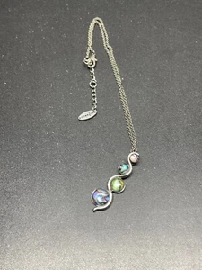 Designer Aquarius Brand Necklace w/ iridescent abalone stone pendant 16" - Picture 1 of 11
