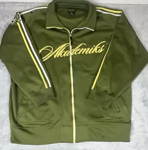 VTG Akademiks Full Zip Sweatshirt Track Jacket Mens 3XL Green Yellow Streetwear - Picture 1 of 15