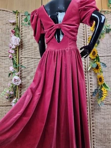Vintage Laura Ashley Velvet Occasion Dress, Bow Back, Size UK 12 1980s Dark Red - Picture 1 of 20