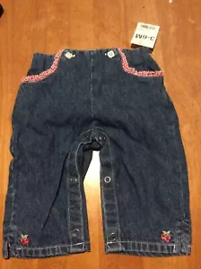Vtg JC Penney baby girl Pants 3-6 months Plaid Blue Jeans Rockabilly Cherries - Picture 1 of 5