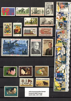 1973 FULL MINT U S COMMEMORATIVE YEAR SET SC# 1475-1504, 1507-08 MNH - Image 1 of 2
