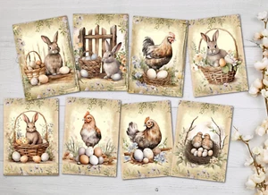 8 Osterhühner und Hasen ATC Kartenherstellung Etiketten Verzierungen - Bild 1 von 3