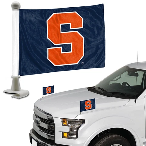 Syracuse Orange Set of 2 Ambassador Style Car Flags - Trunk Hood Cover