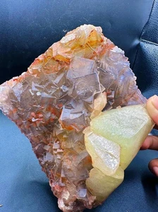 Rare 2.4kg Natural Rainbow Fluorite with Calcite | Large Raw Crystal Cluster - Picture 1 of 9