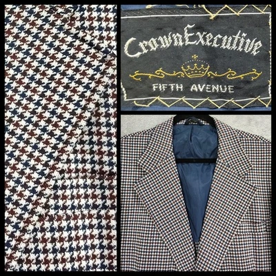 Vintage Houndstooth Mens Red White And Blue Houndstooth Blazer Jacket Sport Coat - Image 1 of 4