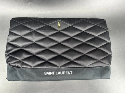 Authentic YVES SAINT LAURENT Sade Large Satin Clutch Black W/ Dustbag - Image 1 of 4
