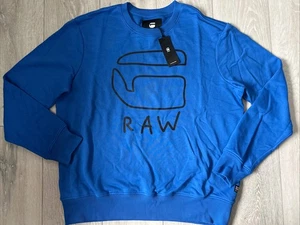 Nueva Sudadera Jersey G Star Ajuste Regular Cuello Redondo Azul XL PVP £75 - Imagen 1 de 4