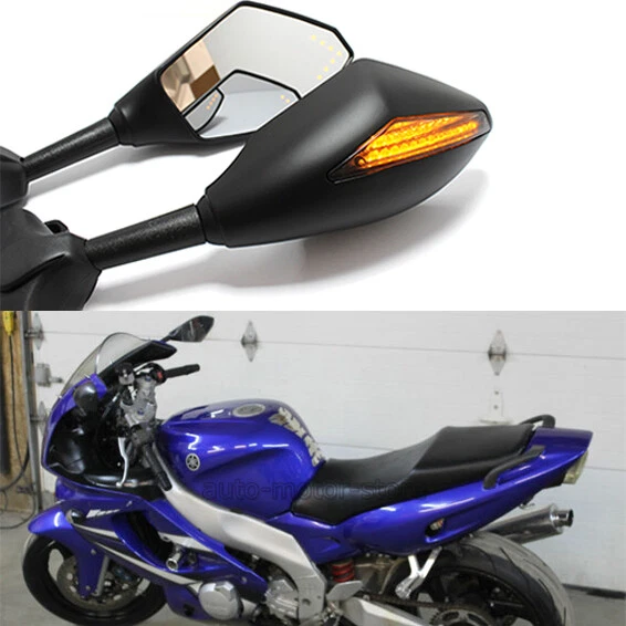 Espejo retrovisor lateral LED de carreras con señal de giro para motocicleta Yamaha YZF600R YZF1000R FZR600 Foto 1 de 4