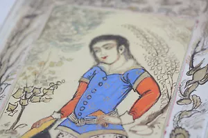 BEL DIPINTO PRINCIPESSA ANTICA PERSIS QAJAR GIARDINO ARTE ISLAMICA MEDIO ORIENTE - Foto 1 di 12