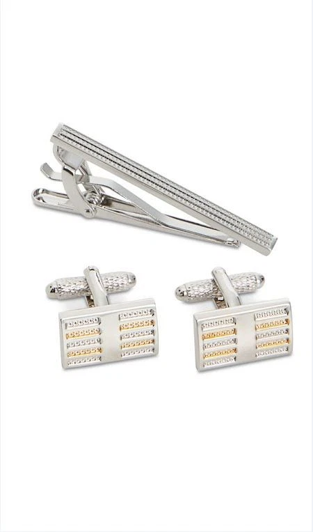 Perry Ellis Men's Cuff Links & Tie Bar Set, Silver, orig $45 - Image 1 of 1