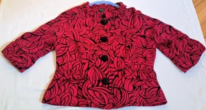 Nicole Miller Red Print Elbow Length Suit Jacket Sz.12 Black Embroidered Button - Picture 1 of 5