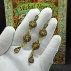 Michal Negrin Earrings 3.3&quot; Very Long Yellow Tear Drop &amp; Swarovsk Crystals Gift