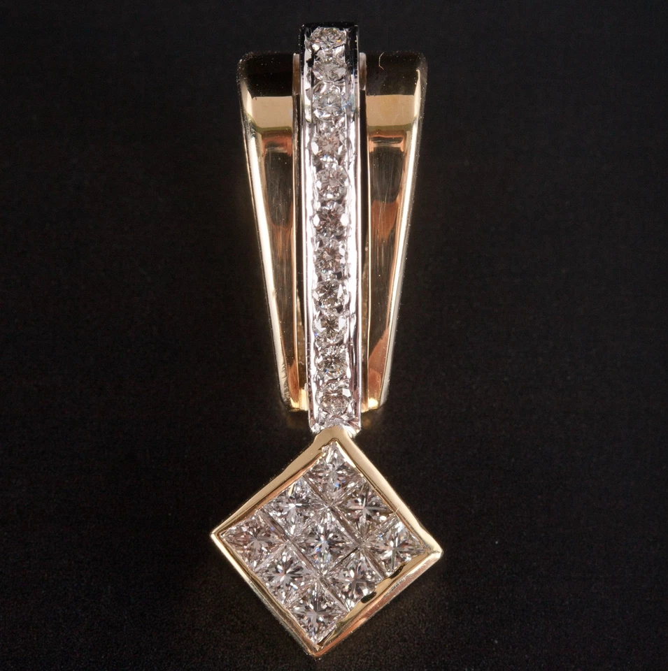 18k Yellow White Gold Princess Round Diamond Slide Style Pendant .355ctw 4.05g - Image 1 of 4