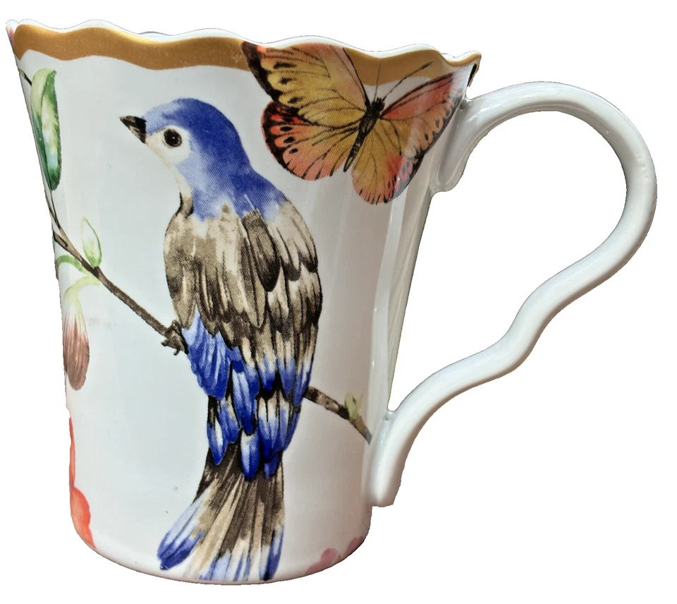 Taza de café 222 Quinta porcelana azul mariposas jardín flores Ambri azul pájaros Foto 1 de 4