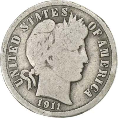 [#1252120] Estados Unidos, Dime, Barber Dime, 1911, Estado perfeito dos EUA, Prata, Muito bom estado, KM:113 - Imagem 1 de 2