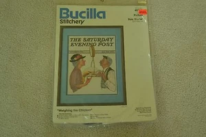 Vintage Bucilla Stitchery Crewel Kit Weighing the Chicken, Sealed, 11"x14", M128 - Picture 1 of 4